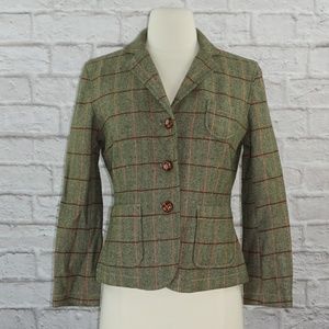 Gap Green Red Wool Plaid Tweed Jacket 2